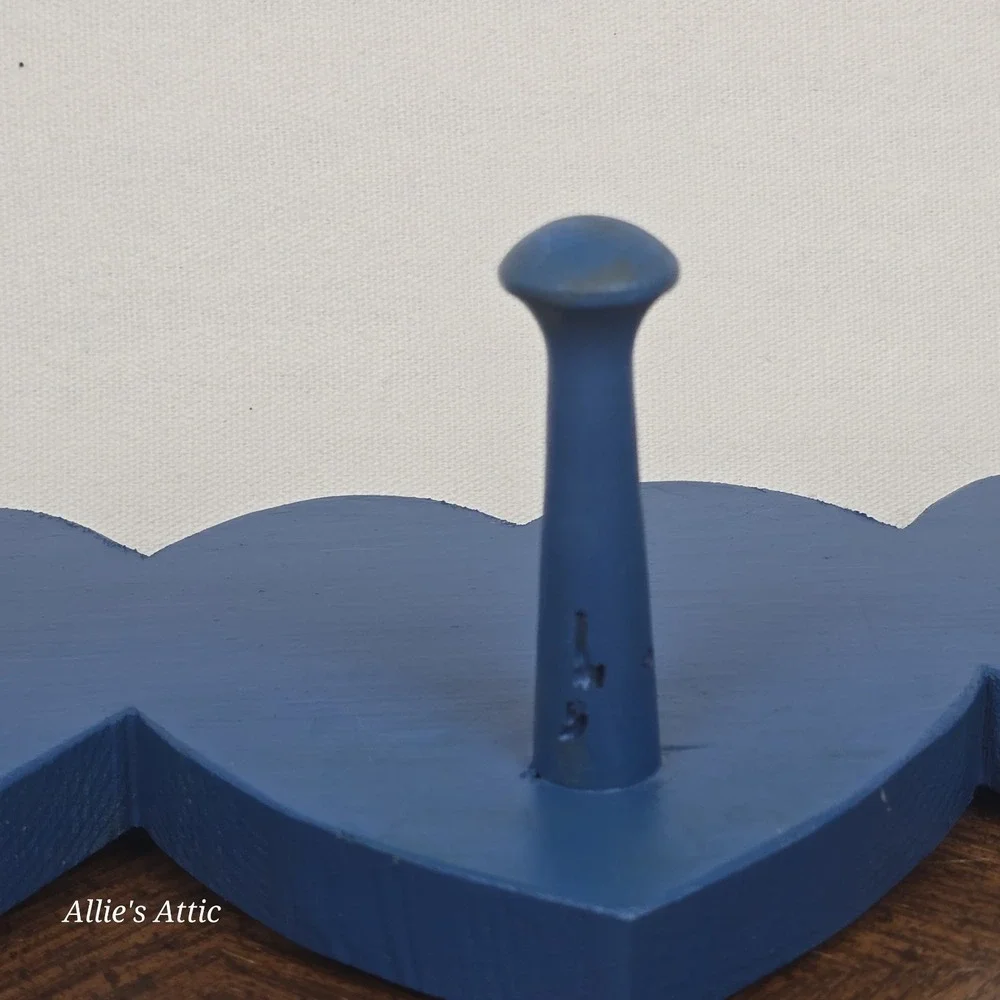 Wooden Hearts Hanging Cottagecore Blue Peg Country‎ Coat Keys Hanger Wall Decor